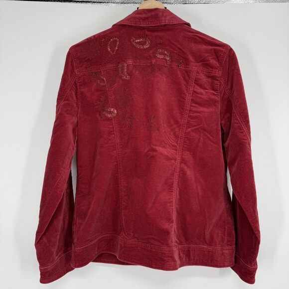 Chicos Red Velvet Jean Jacket Womens Size 1 (8/10) Embroidered Holiday Boho - Picture 6 of 8